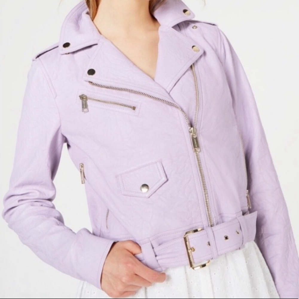 Michael Kors Lavender Leather Moto Bomber Jacket M